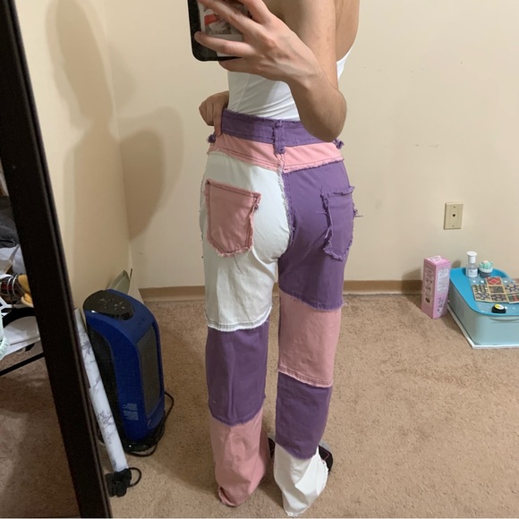 Pink purple white patchwork pants! Main character vibes. - Picture 1 of 14